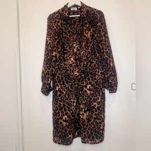 Joan Rivers Leopard Animal Print Shirt Dress W Faux Wrap Tie Front Sz M
